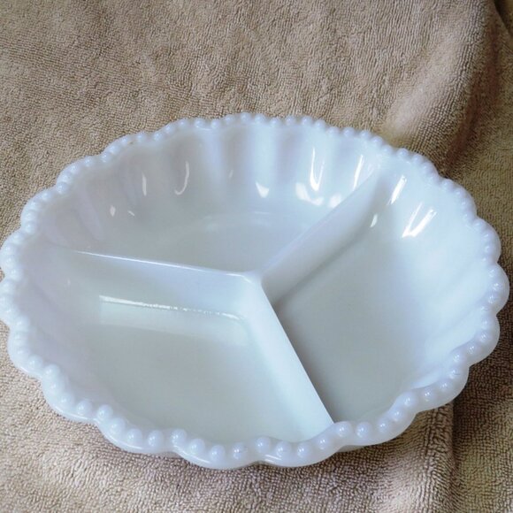 Anchor Hocking Milk Glass Divided Serving Dish - 3 compartments -- So Pretty! - Picture 1 of 2